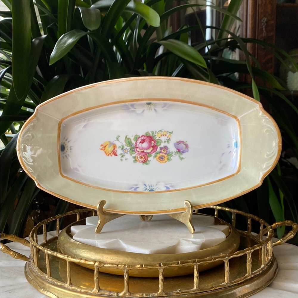 Antique Bavaria Hand Painted Floral Porcelain Tray - Serving Dish - Vanity Decor